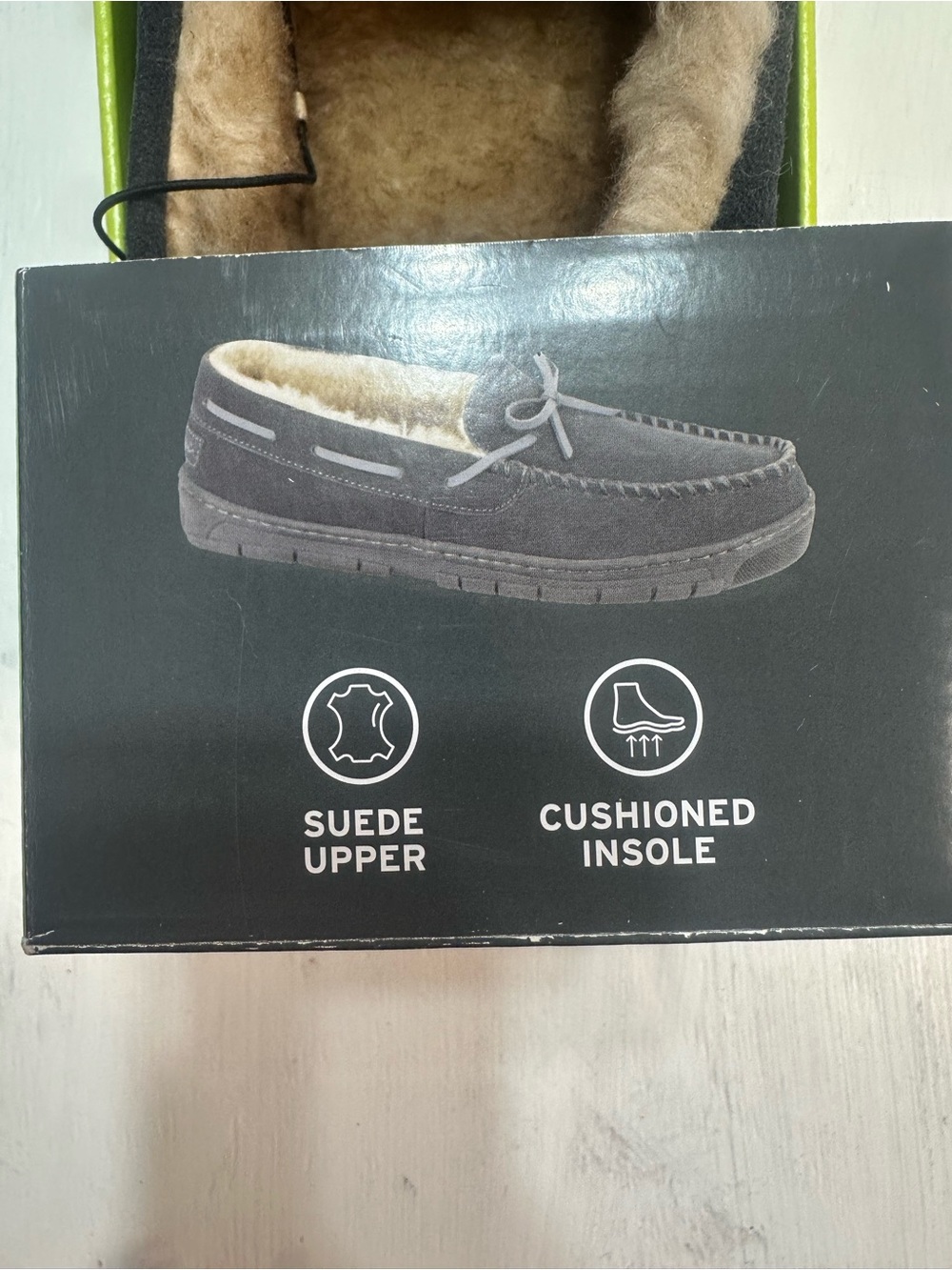 Eddie Bauer Woodland Suede Slippers Men’s Large 9.5-10.5 Gray Faux Fur NIB - Picture 8 of 8